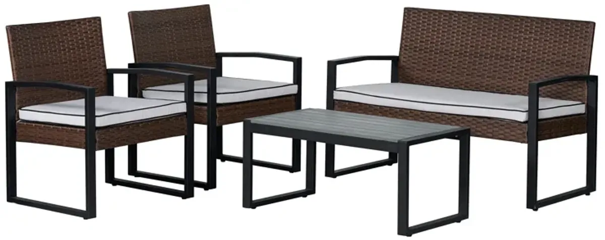 Elina 4-Piece Modern Coastal Faux Wicker Conversation Outdoor Patio Set