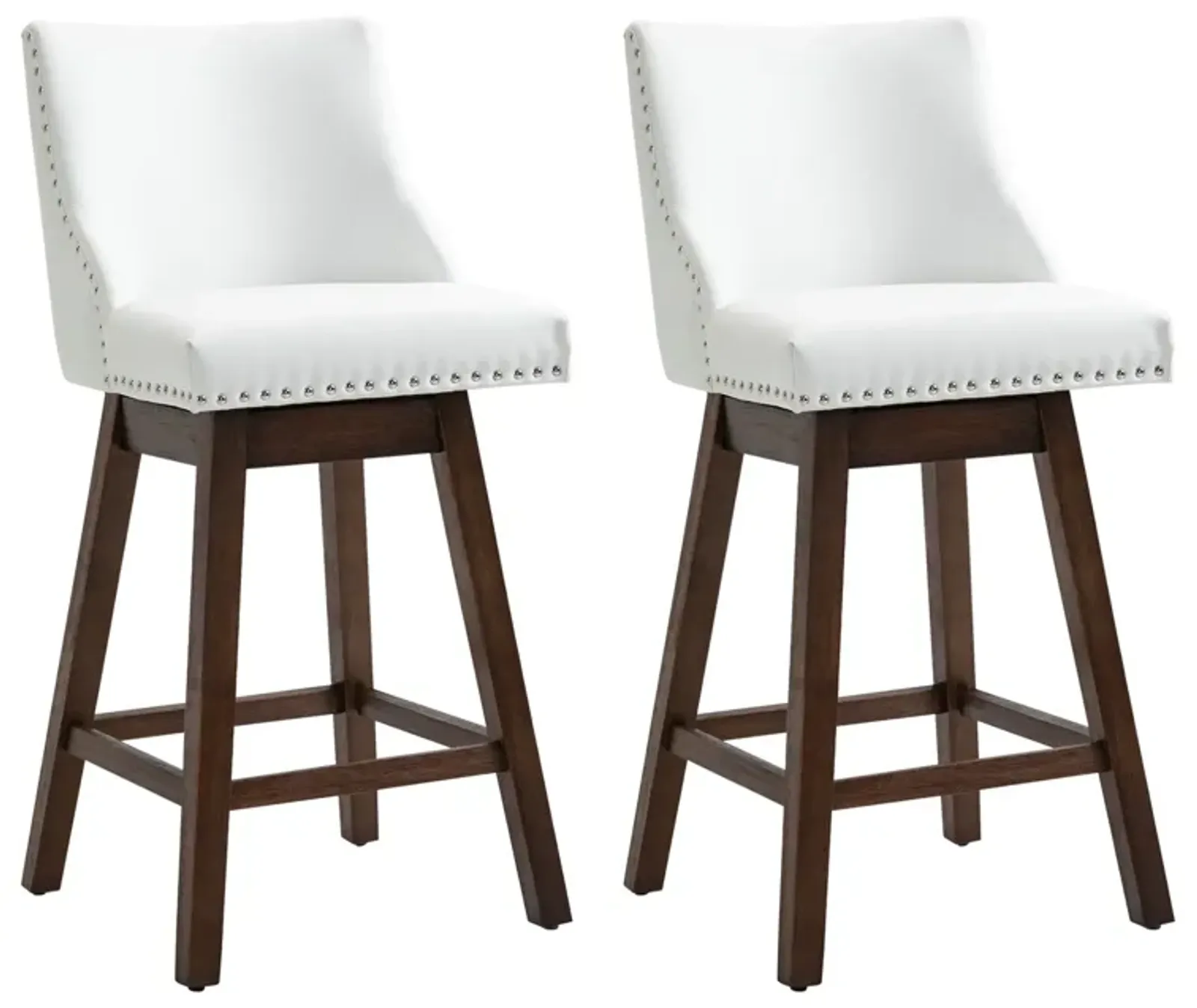 White Kitchen Seating: Bar Stools with Backs, Nailhead Trim, Wood Legs