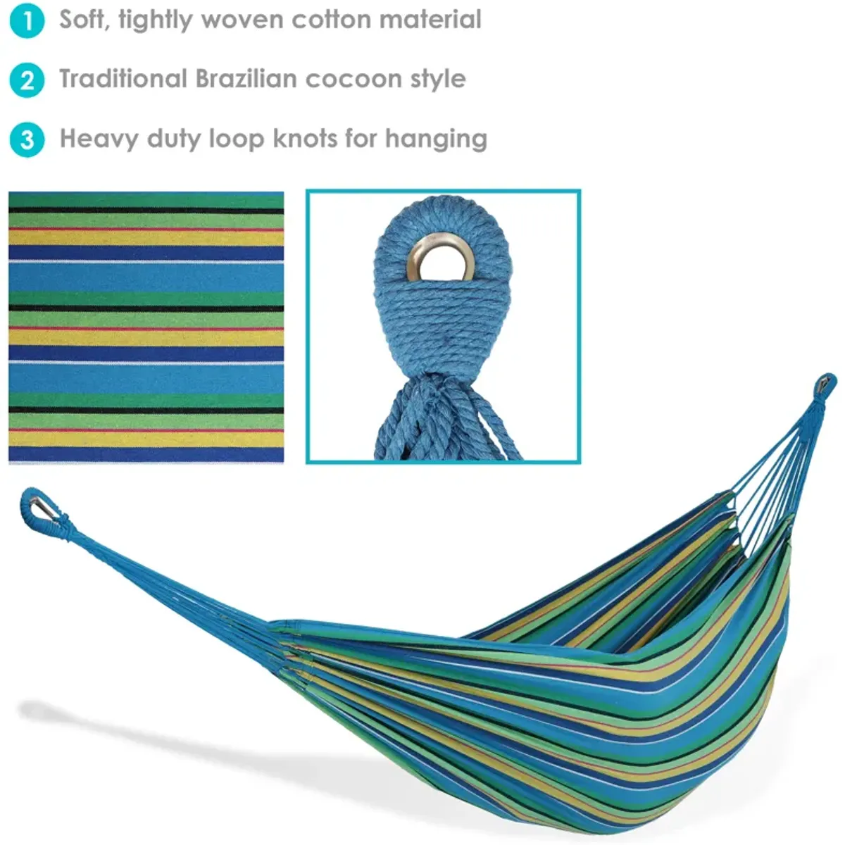 Sunnydaze 2-Person Woven Cotton Hammock with Carrying Case