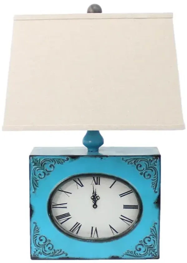 Hivvago 22" Distressed Blue Metal Bedside Lamp With Beige Shade