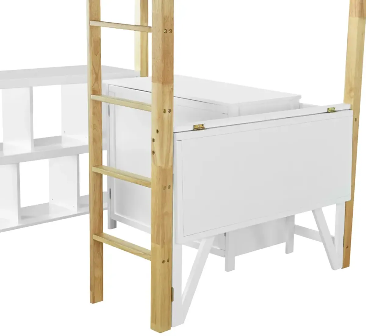 Merax Wood Loft Bed With Built-in Storage Cabinet