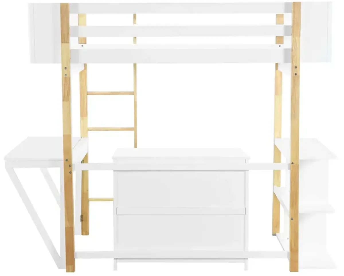 Merax Wood Loft Bed With Built-in Storage Cabinet