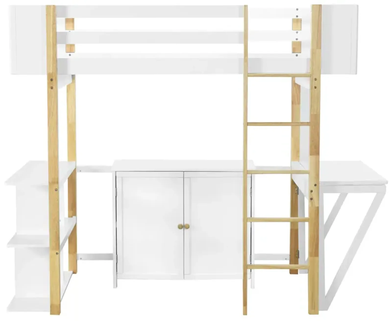 Merax Wood Loft Bed With Built-in Storage Cabinet