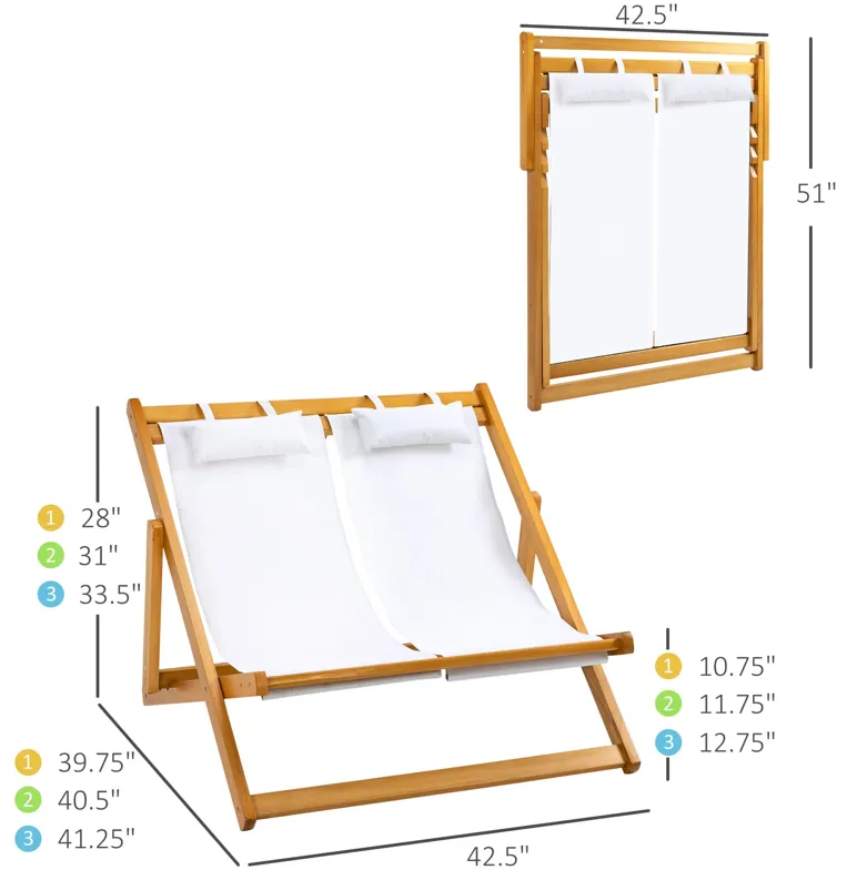 Teak Double Lounger: 2-Person Patio Recliner for Beach & Pool