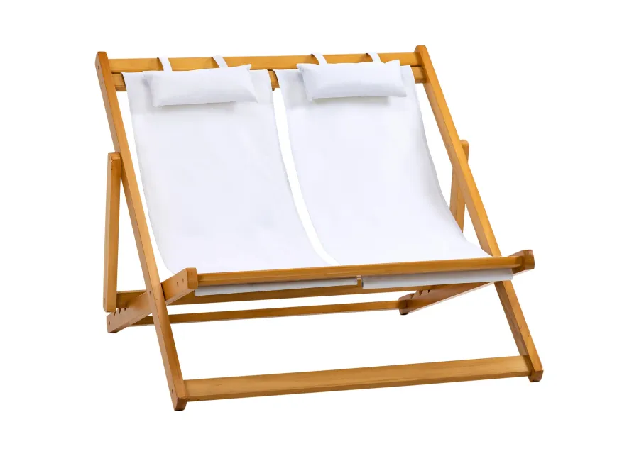 Teak Double Lounger: 2-Person Patio Recliner for Beach & Pool