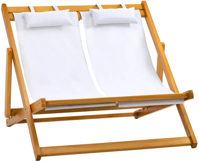 Teak Double Lounger: 2-Person Patio Recliner for Beach & Pool