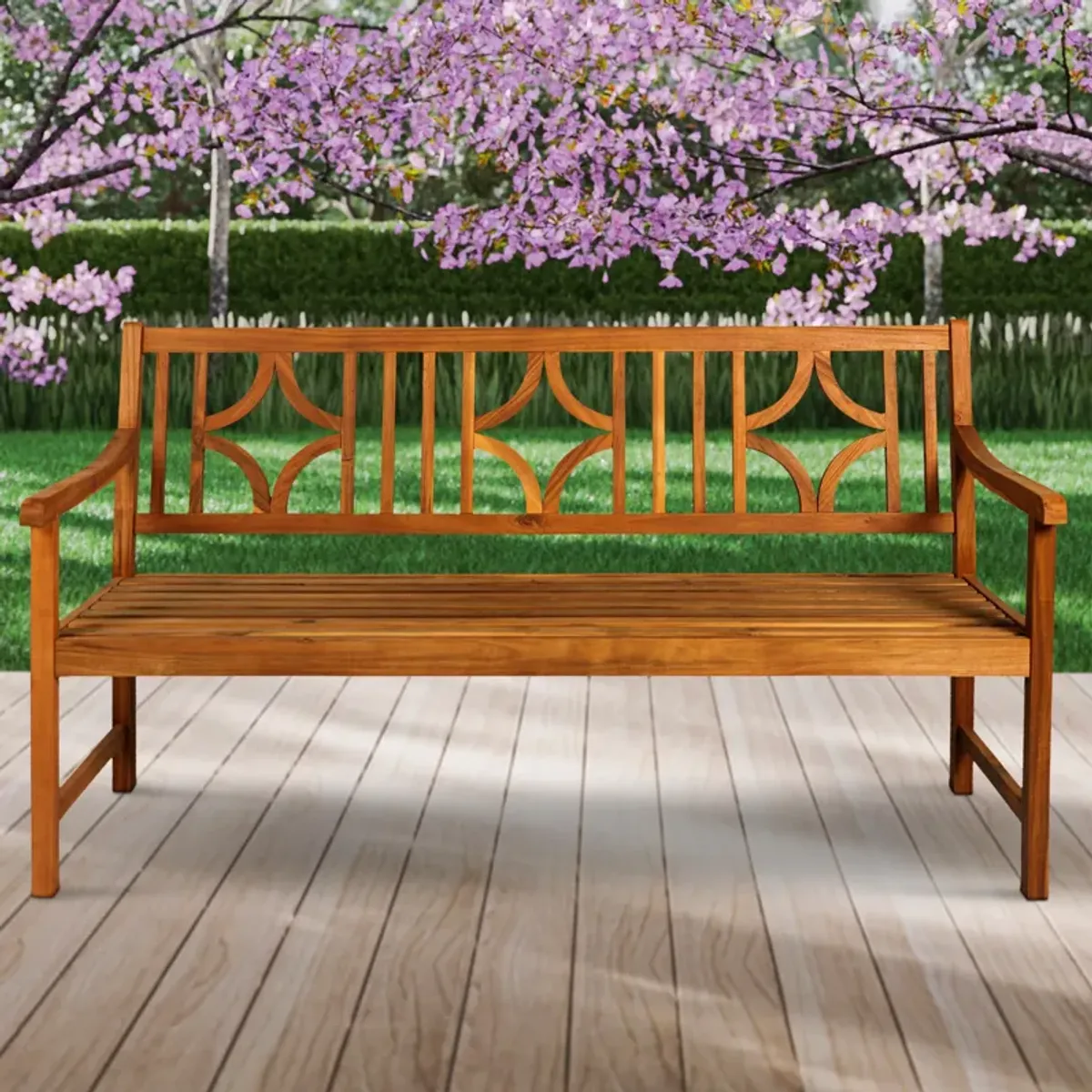 Sloane Ogee Diamond Back Acacia Wood Outdoor Garden Patio Bench