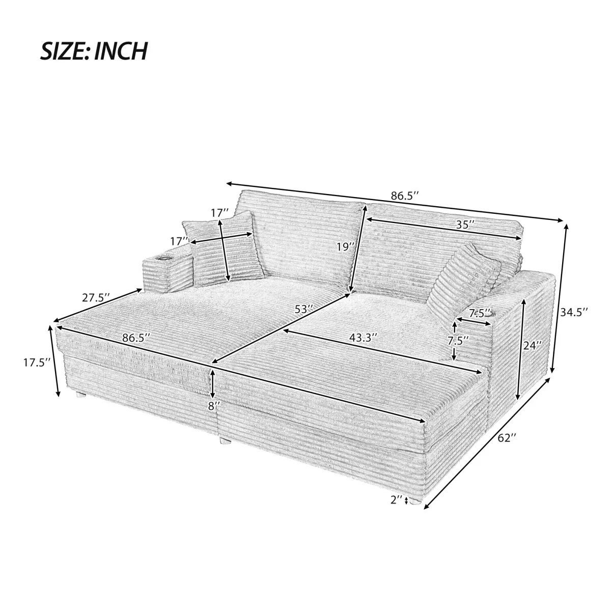 Merax Oversized Loveseat Chaise Lounge Sectional Sofa