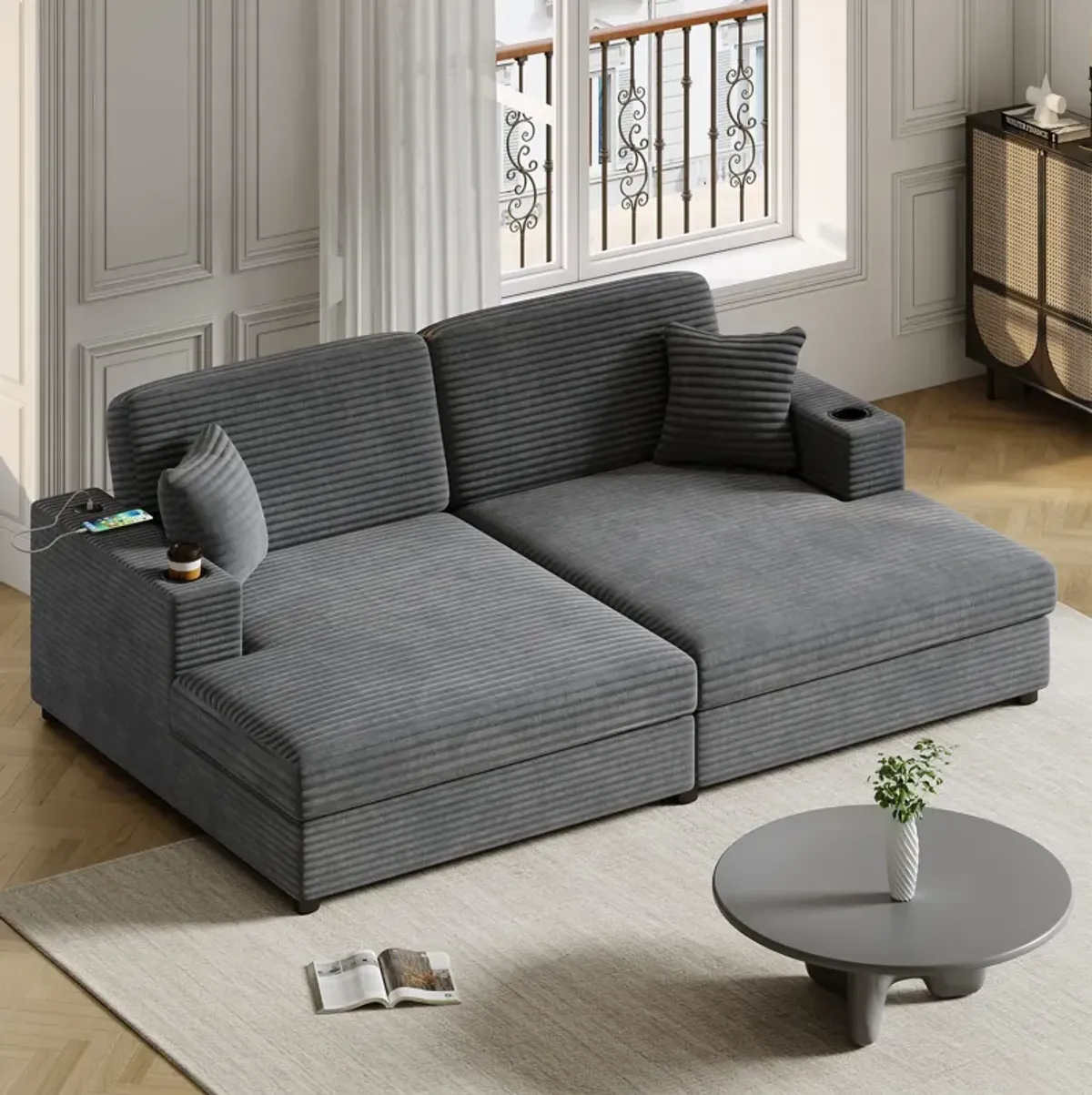 Merax Oversized Loveseat Chaise Lounge Sectional Sofa