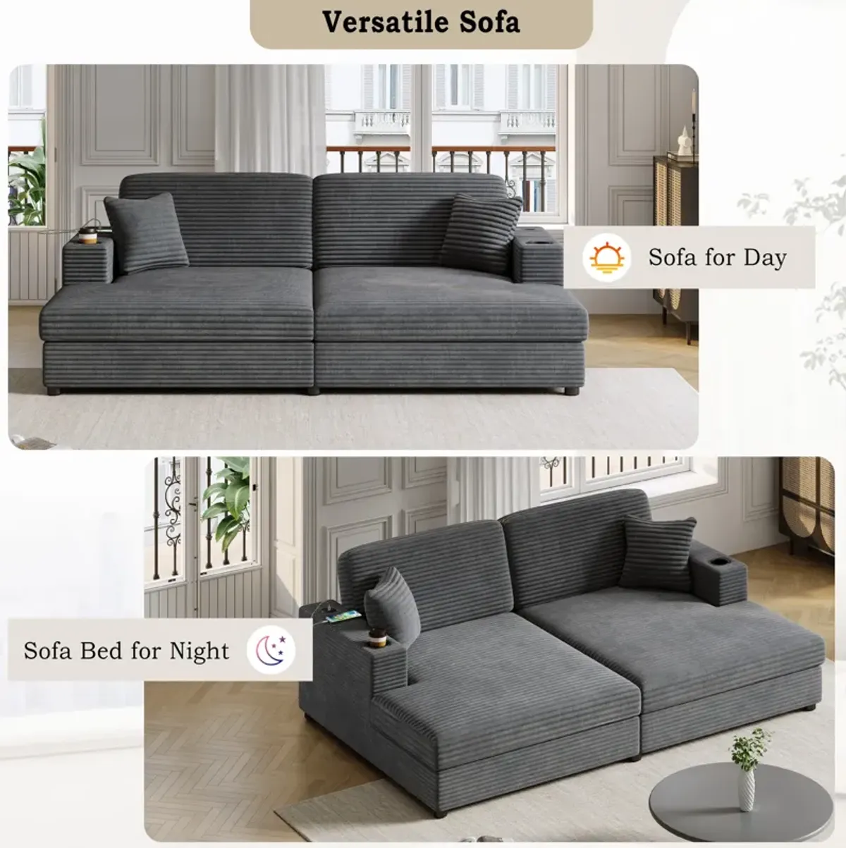 Merax Oversized Loveseat Chaise Lounge Sectional Sofa