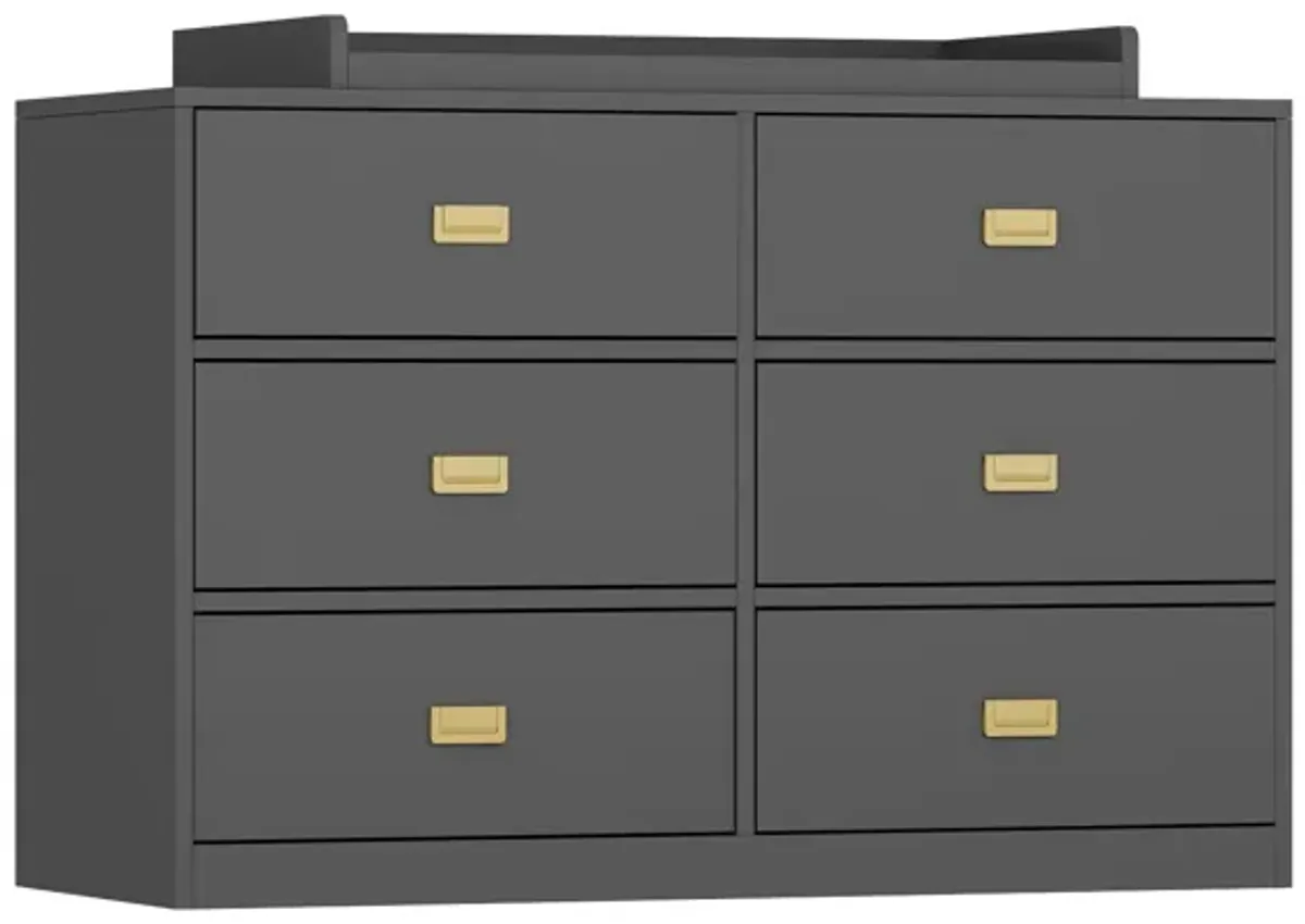 6-Drawer Gray Wood Kids Dresser Chest of Drawers Dresser Storage Organizer Cabinet 30.1 in. H x 45.1 in. W x 18.9 in. D