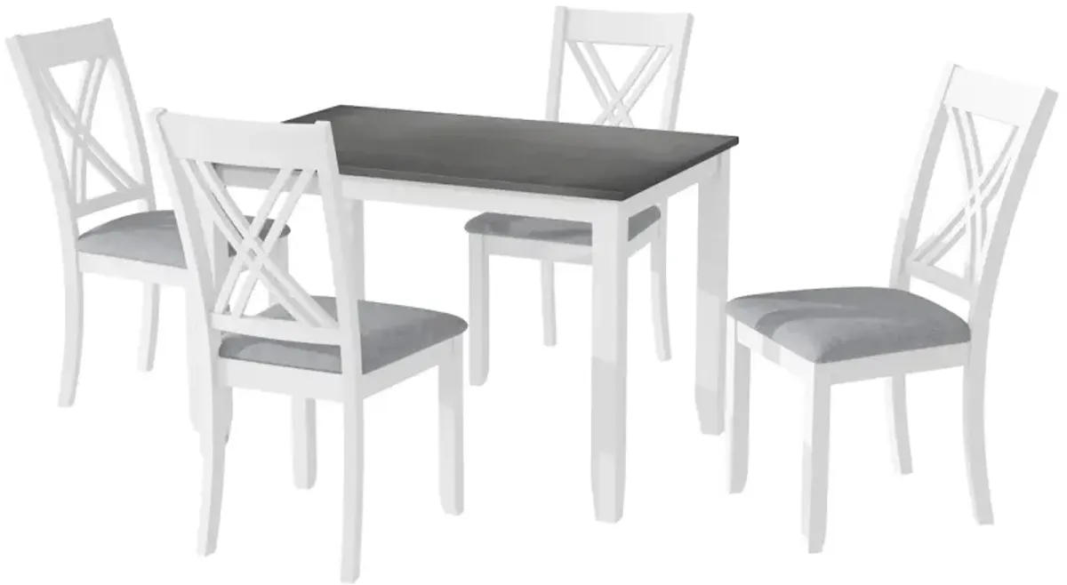 Rustic Minimalist Wood 5-Piece Dining Table Set With 4 Xback Chairs For Small Places