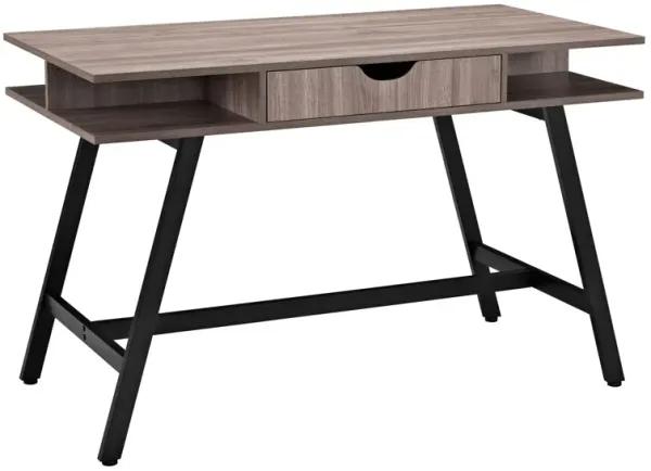 Modway Turnabout Wood Grain and Metal Writing Office Desk With Storage Space In Birch