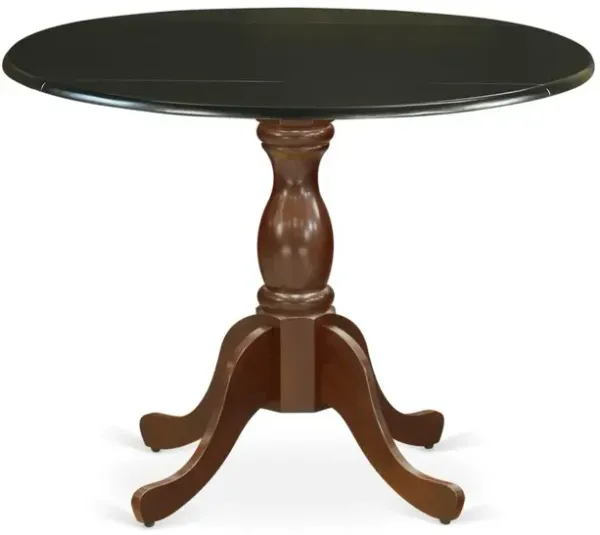 East West Furniture Kitchen Table with Drop Leaves - Black Table Top and Mahogany Pedestal Leg Finish