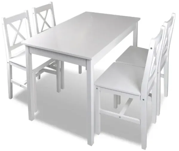 5pc Dining Table and Chairs Set, 43 Inch Top Farmhouse White Pine Wood - Benzara