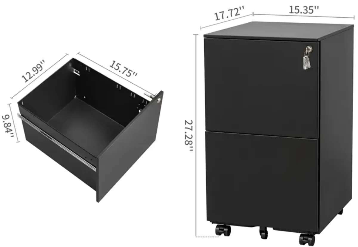 Steel Mobile File Cabinet with Lock & Anti-tilt Wheels