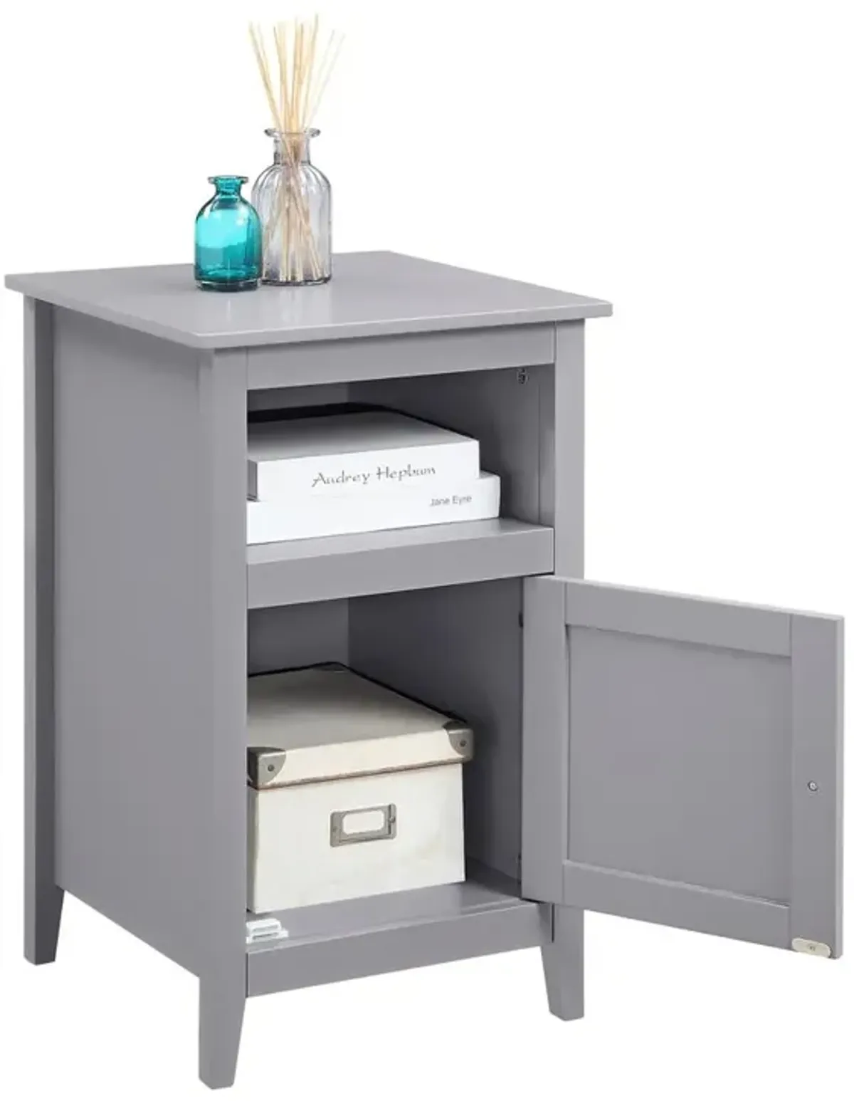 Convenience Concepts Designs2Go End Table with Storage Cabinet and Shelf, Gray