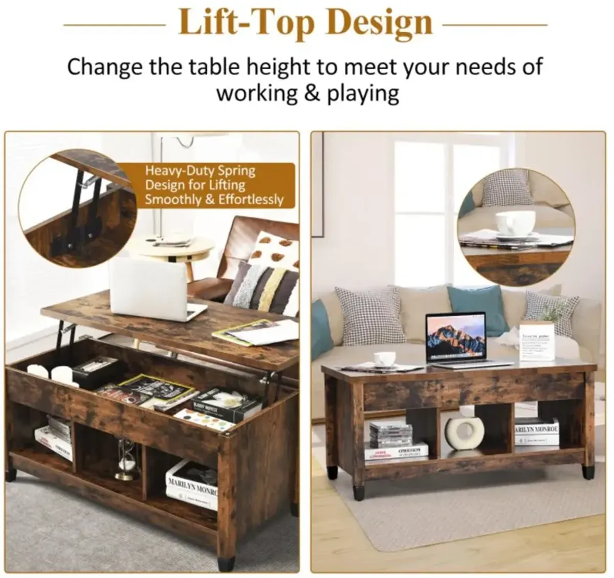 Hivvago Lift Top Coffee Table with Hidden Storage Compartment