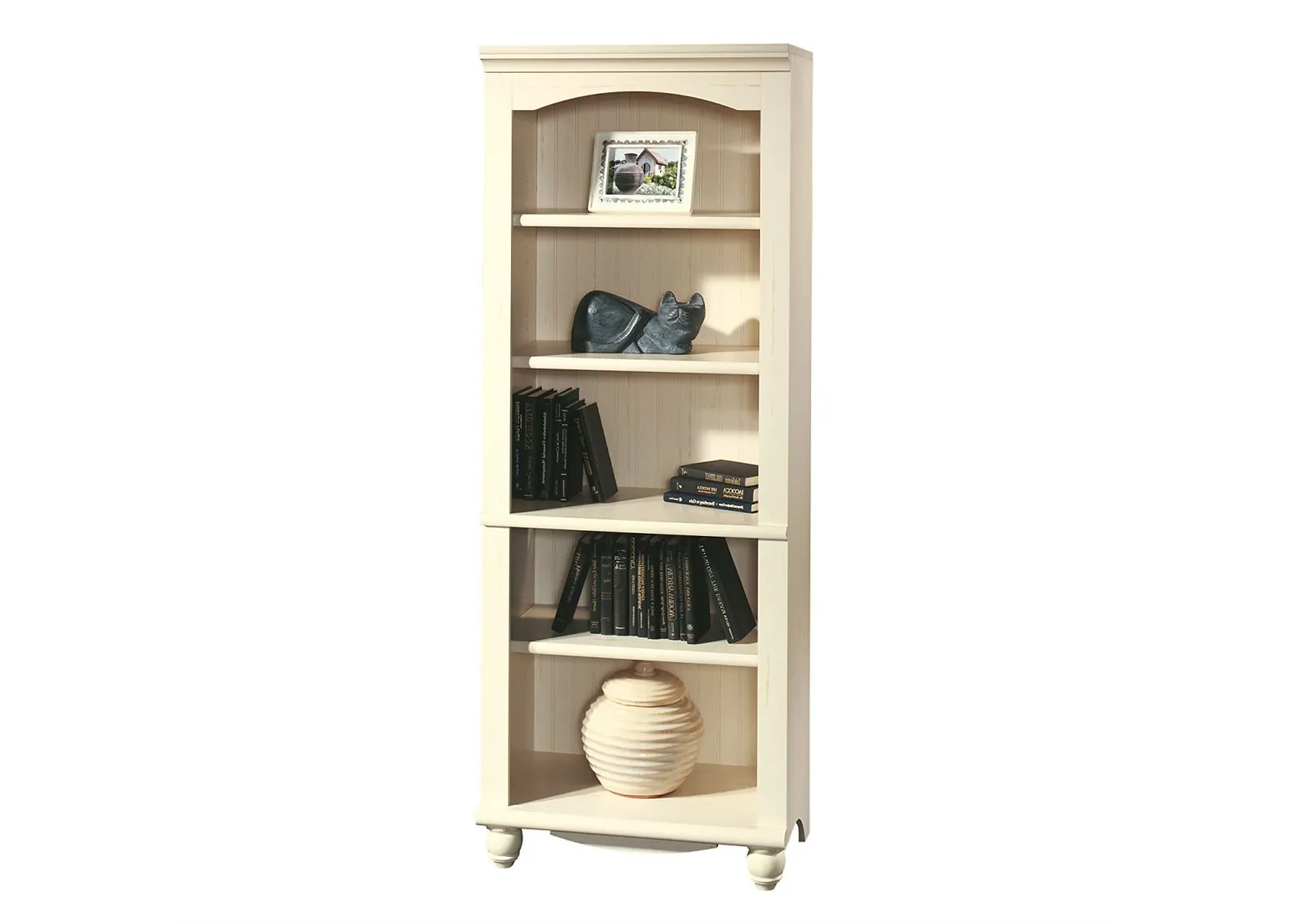 Hivvago Elegant Display Shelf Bookcase with 5 Shelves in Antique White Wood Finish