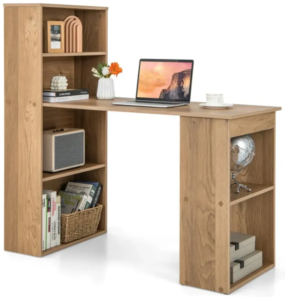 Hivvago Computer Desk Writing Workstation Office with 6-Tier Storage Shelves