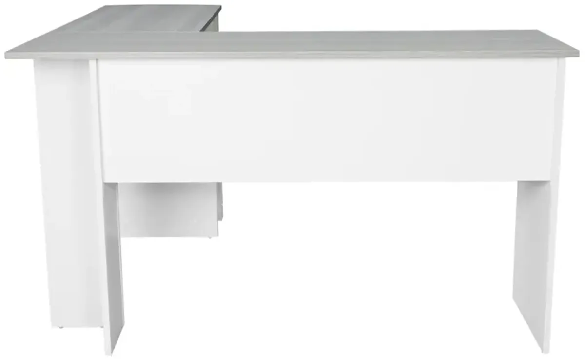 Modern L-Shaped Desk with Side Shelves, Grey