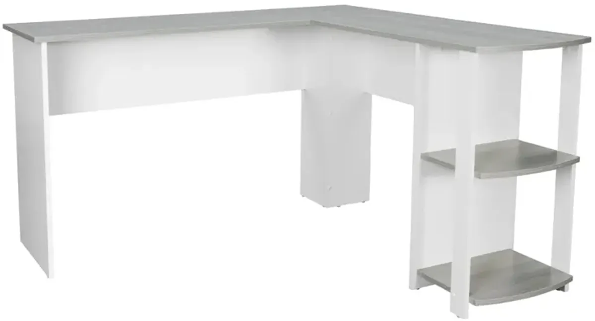 Modern L-Shaped Desk with Side Shelves, Grey