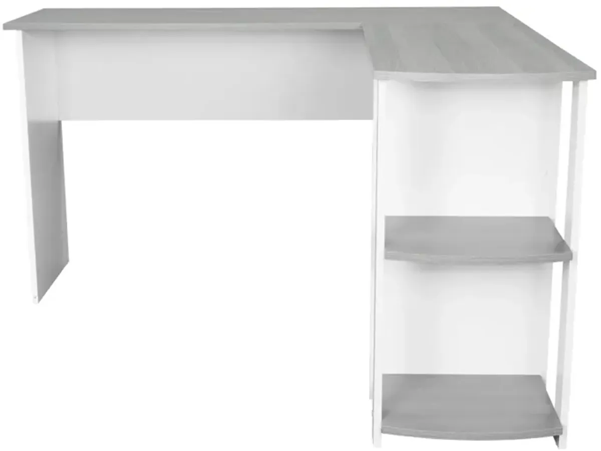 Modern L-Shaped Desk with Side Shelves, Grey