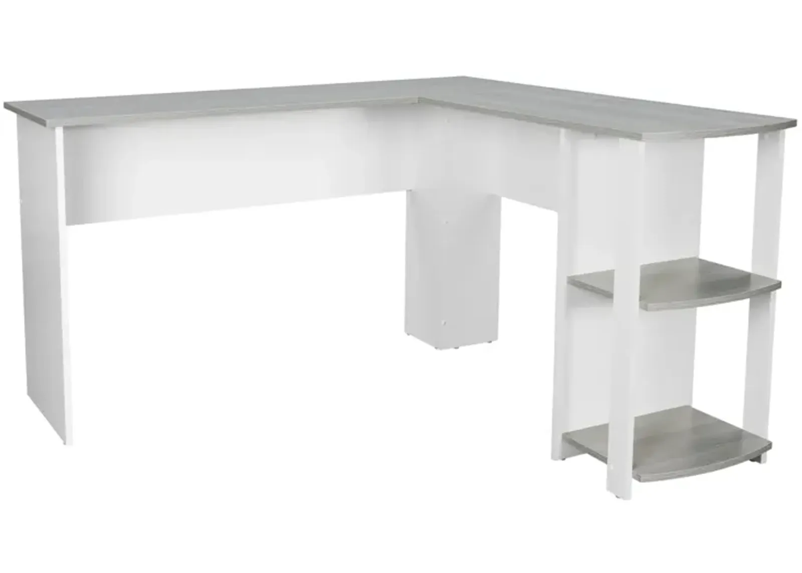 Modern L-Shaped Desk with Side Shelves, Grey