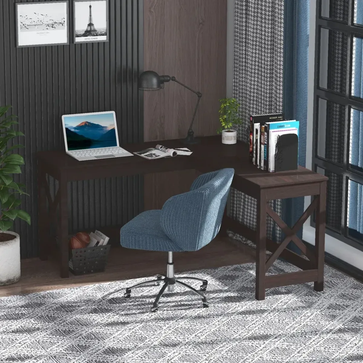 Brown Workspace: 57" L-Shaped Corner Home Office Desk