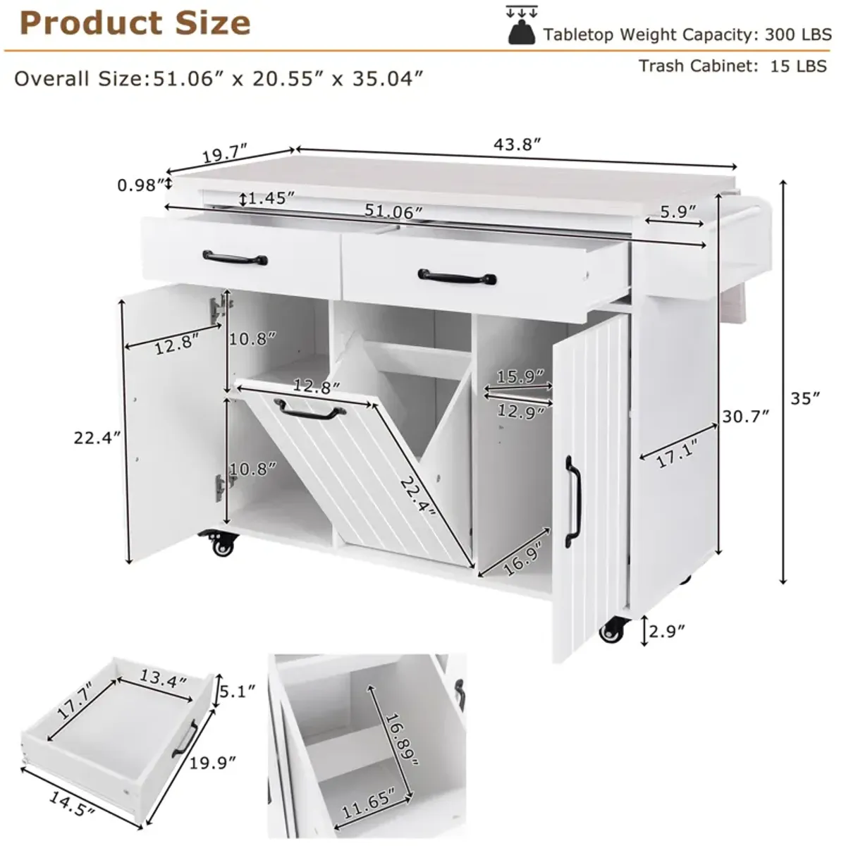 Merax Rolling Kitchen Island on Wheels with Adjustable Shelf