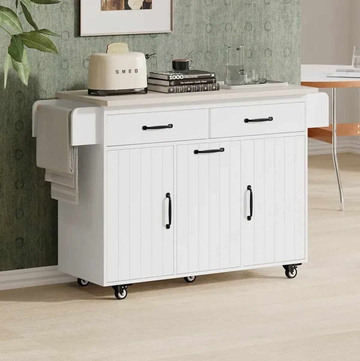 Merax Rolling Kitchen Island on Wheels with Adjustable Shelf