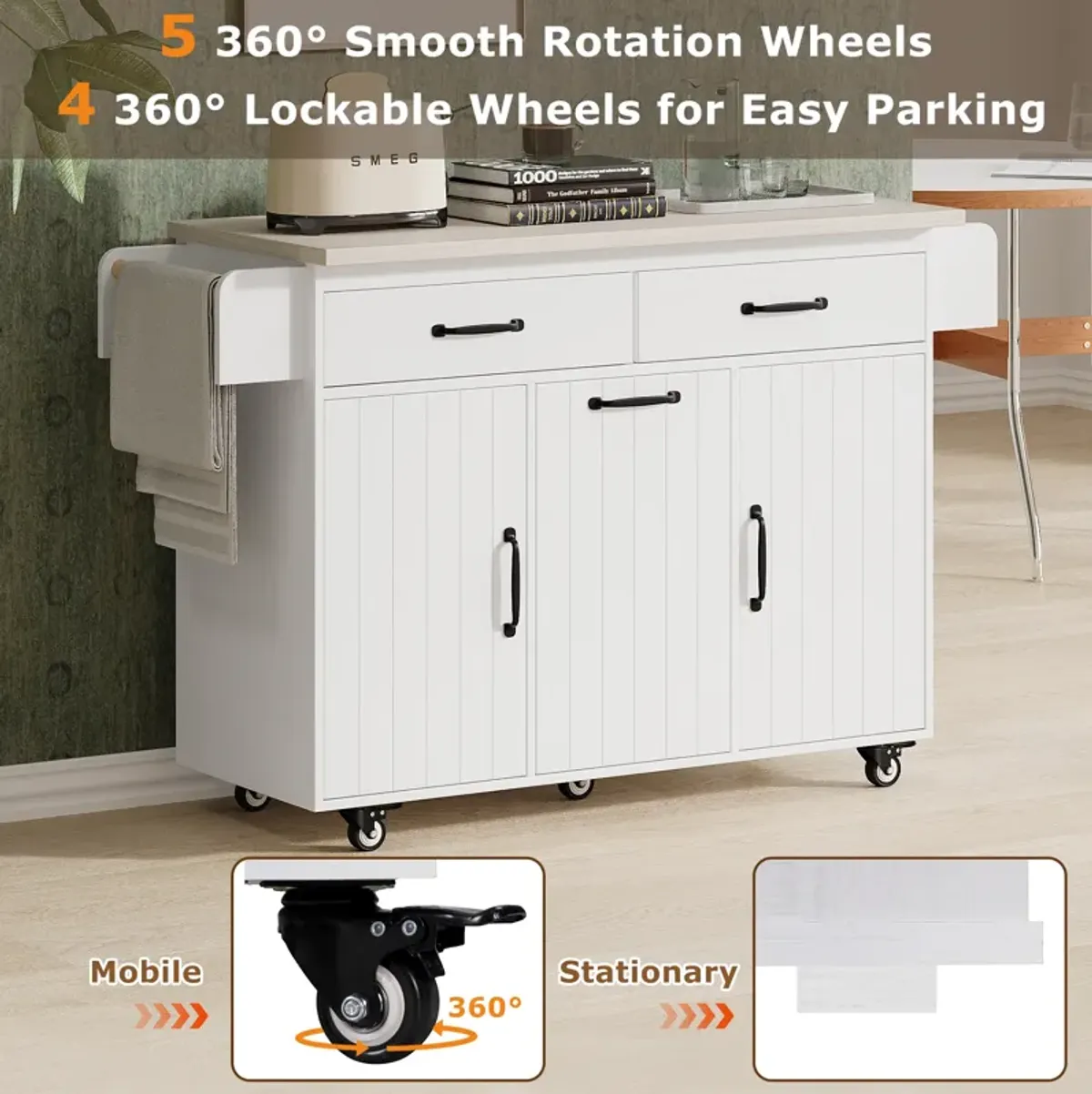 Merax Rolling Kitchen Island on Wheels with Adjustable Shelf