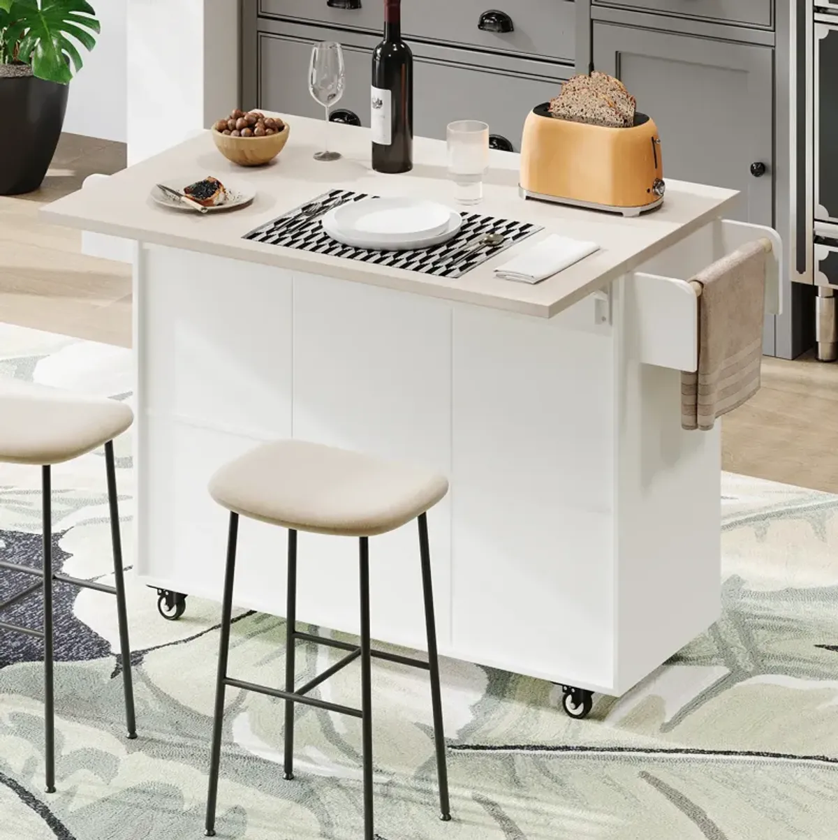 Merax Rolling Kitchen Island on Wheels with Adjustable Shelf