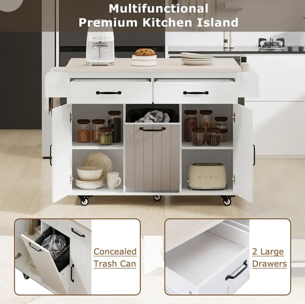 Merax Rolling Kitchen Island on Wheels with Adjustable Shelf