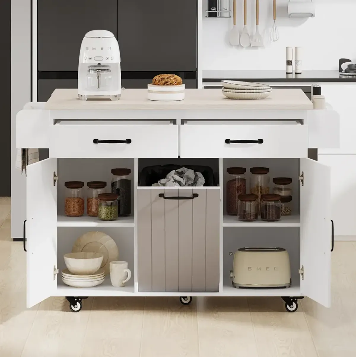 Merax Rolling Kitchen Island on Wheels with Adjustable Shelf