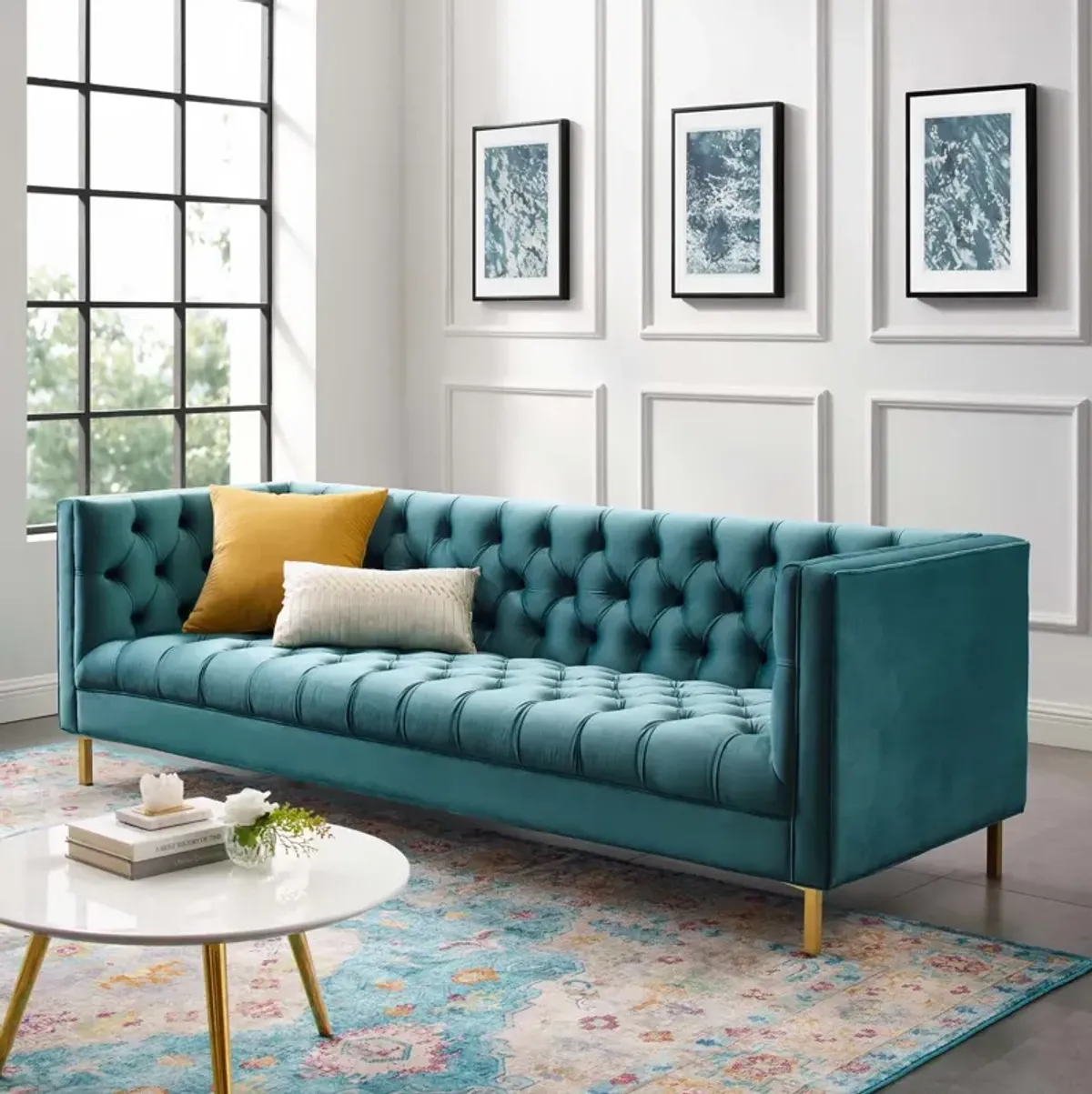 Delight Tufted Button Performance Velvet Sofa