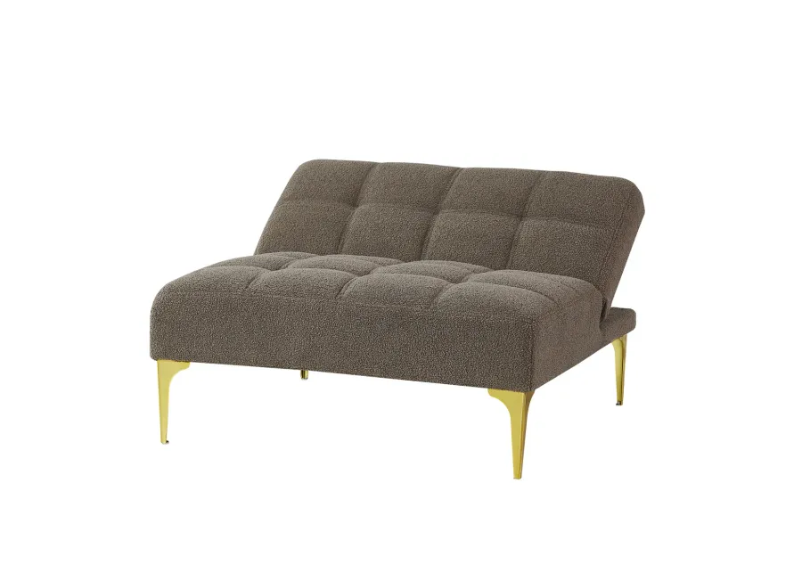 Convertible Sofa Bed Single Chair Futon With Gold Metal Legs Teddy Fabric (Taupe)