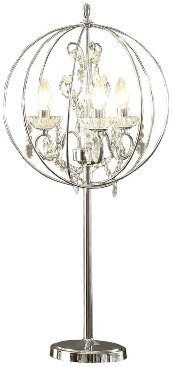 Shine 31 Inch Table Lamp, Chandelier Style, Crystal and Metal, Chrome - Benzara