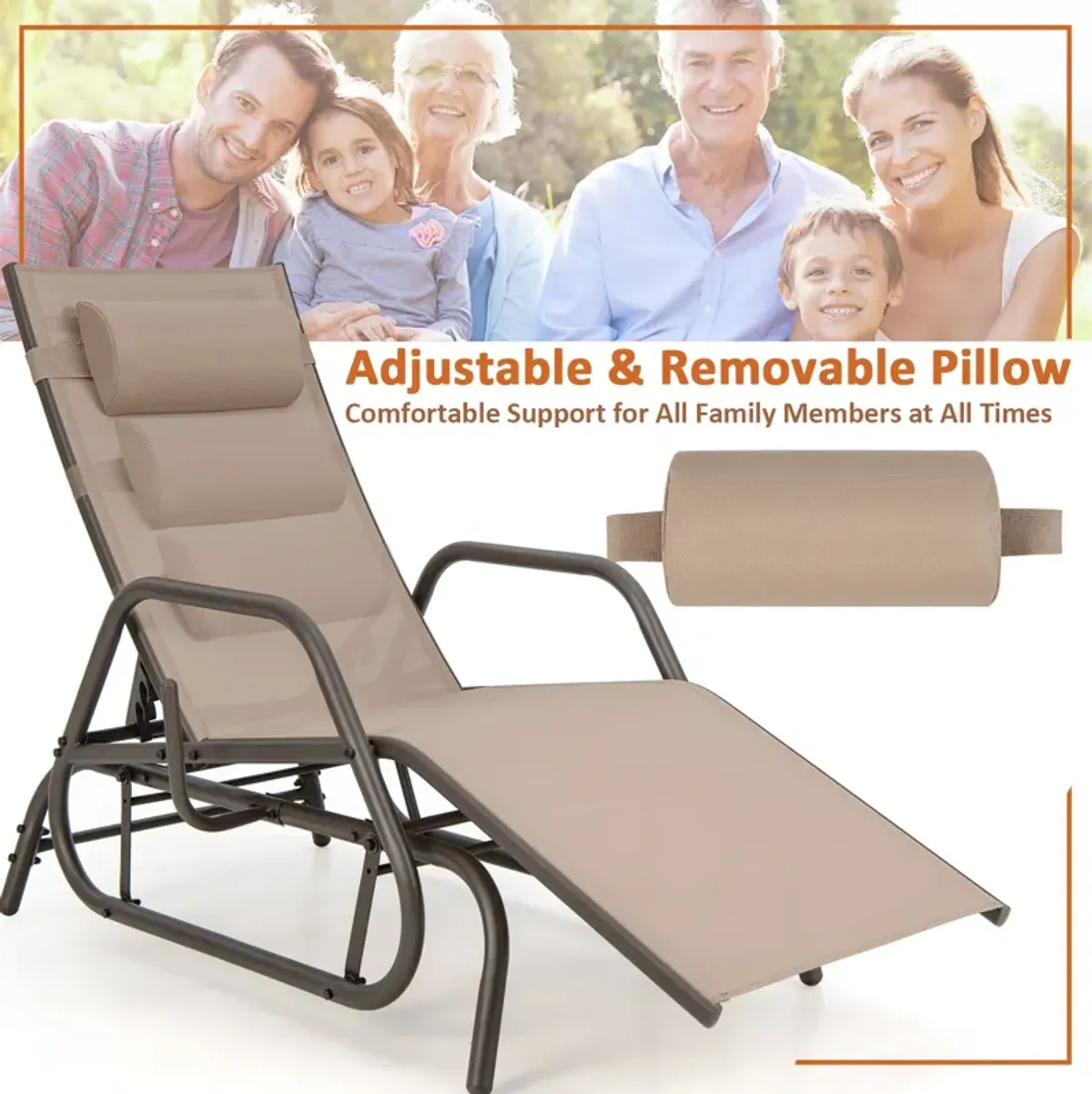 Outdoor Chaise Lounge Glider Chair with Armrests and Pillow