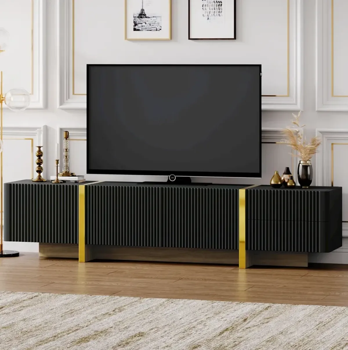 Merax Luxury Fluted Storage Cabinet TV Stand