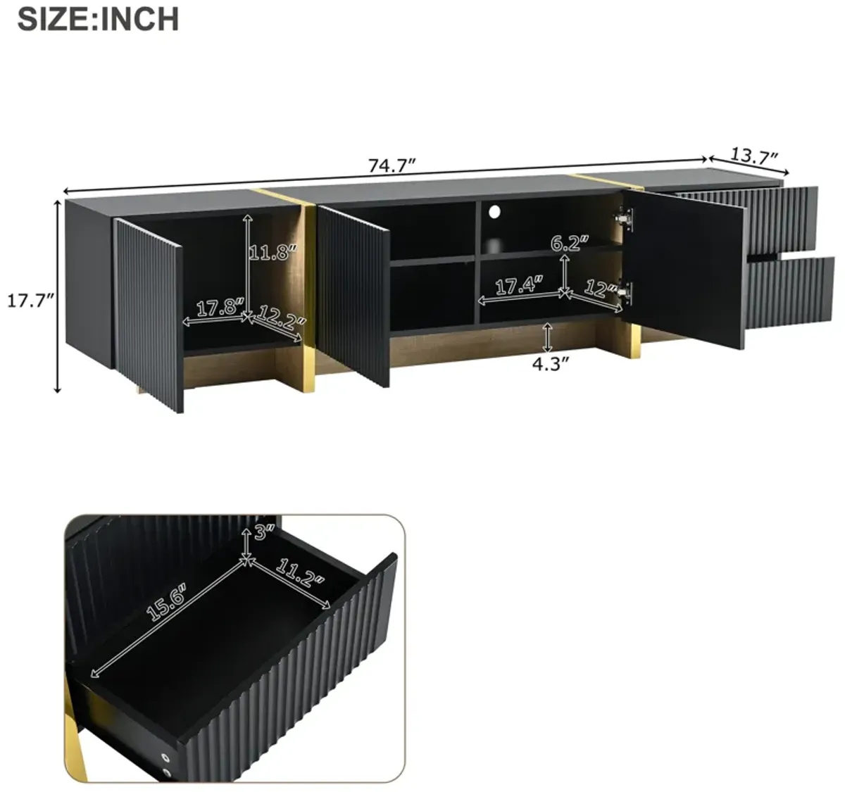 Merax Luxury Fluted Storage Cabinet TV Stand