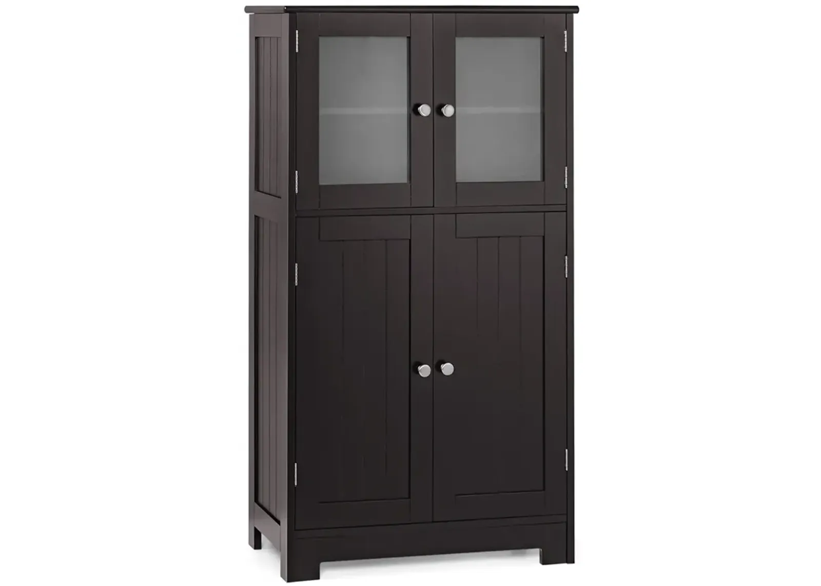 Costway Bathroom Floor Storage Cabinet Kitchen Cupboard w/Doors&Adjustable Shelf Brown