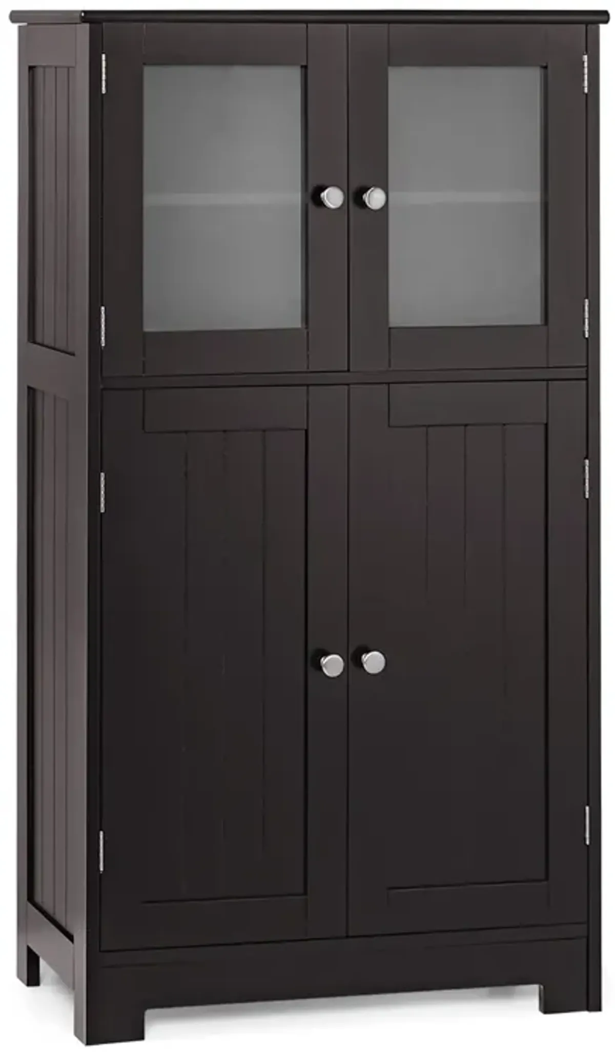 Costway Bathroom Floor Storage Cabinet Kitchen Cupboard w/Doors&Adjustable Shelf Brown