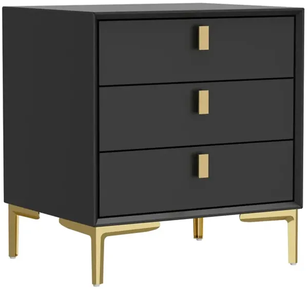 3-Drawer Black Nightstands Side End Table With Gold Metal Legs For Living Room, Bedroom