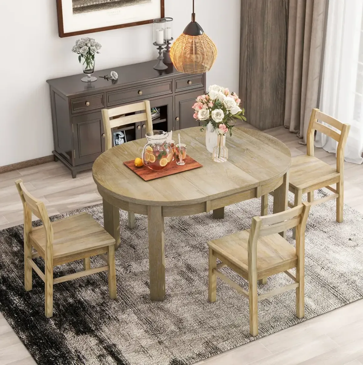 Merax Farmhouse 5-Piece Extendable Dining Table  Chairs Set