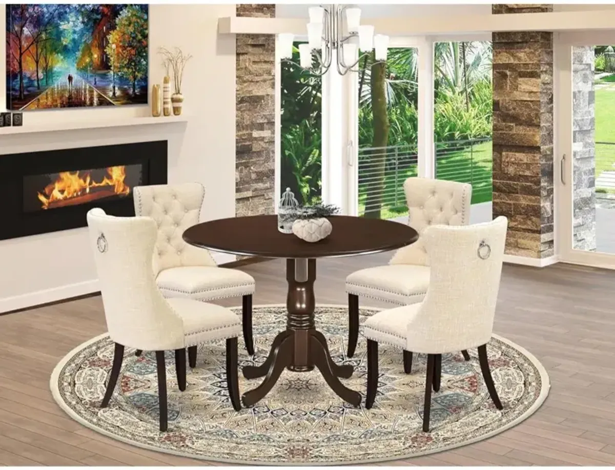 5 Piece Kitchen Table Set Contains a Round Dining Table with Dropleaf