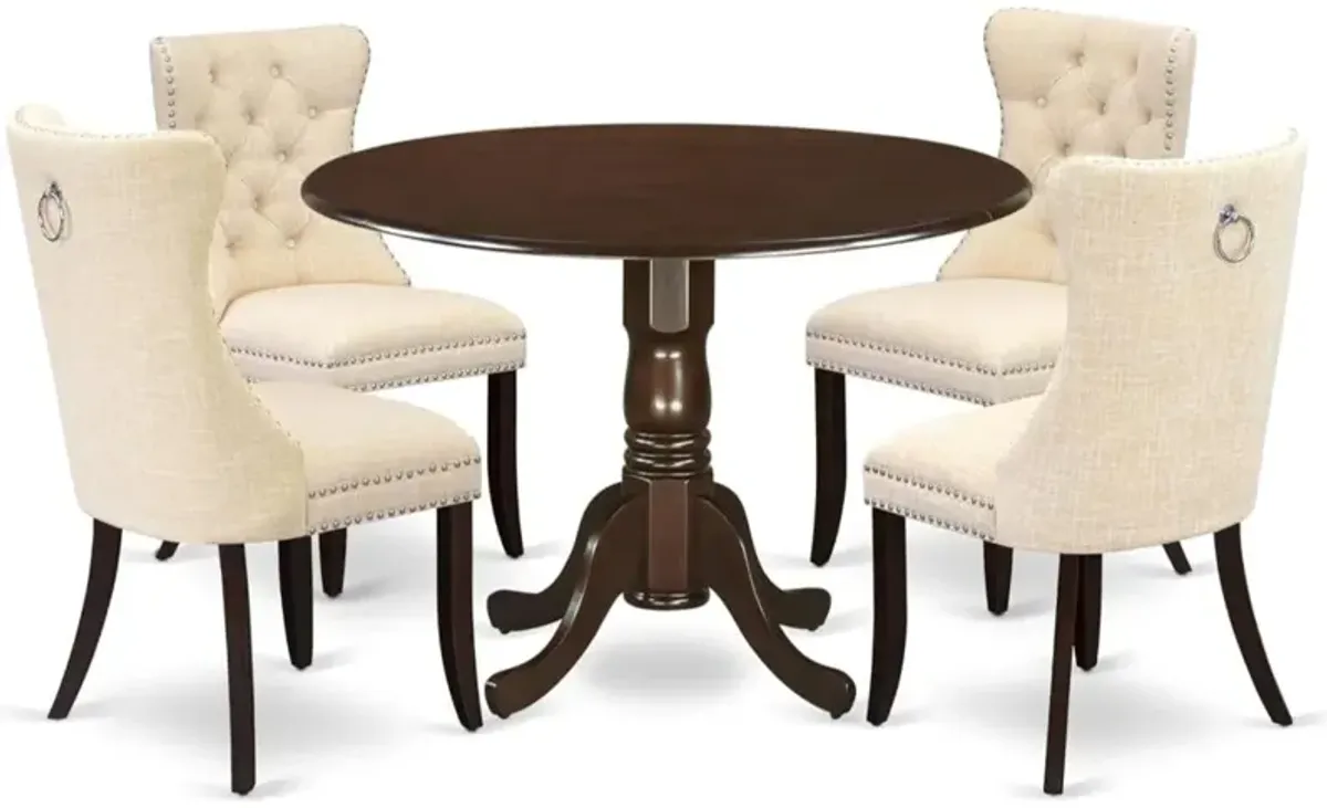 5 Piece Kitchen Table Set Contains a Round Dining Table with Dropleaf