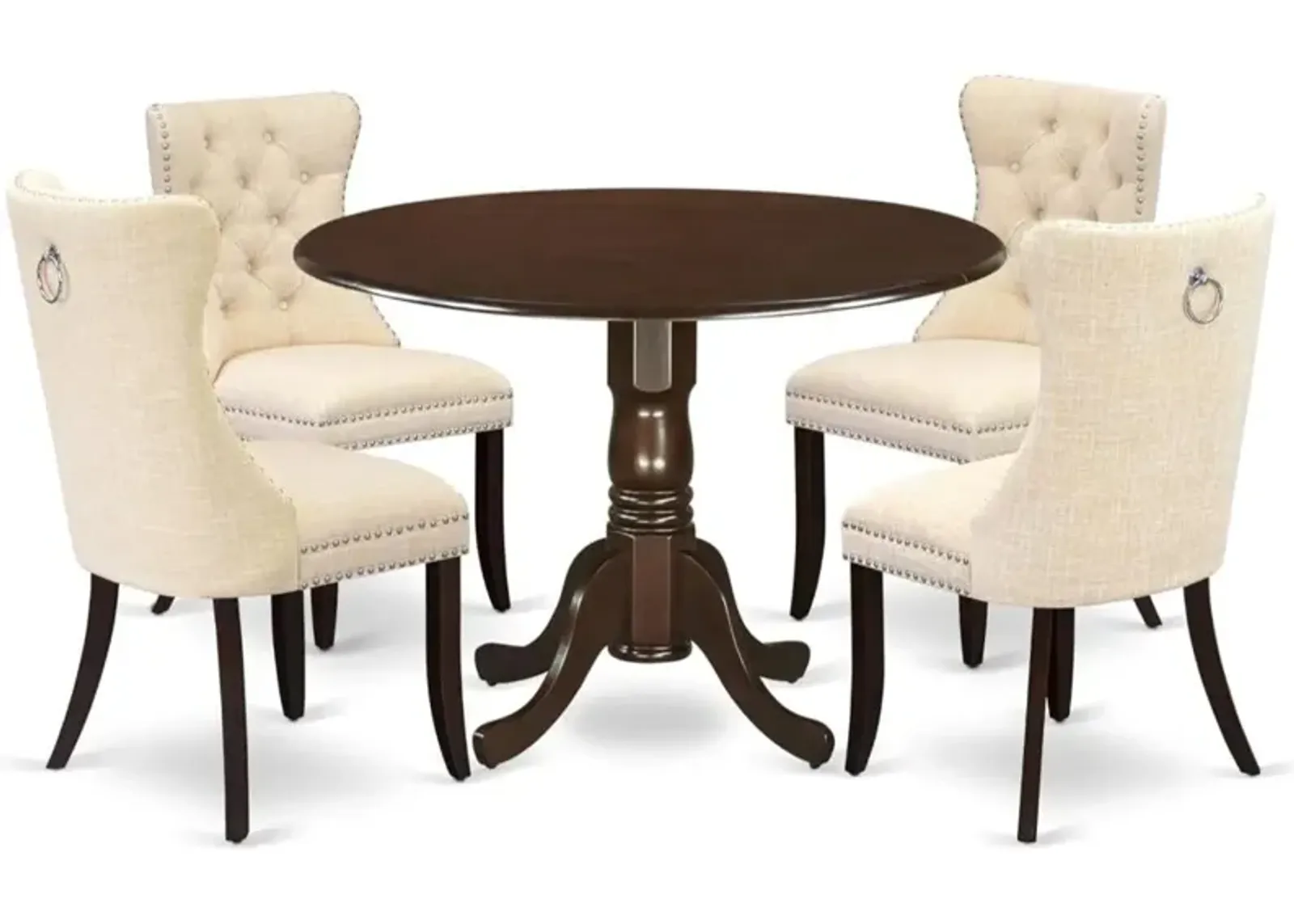 5 Piece Kitchen Table Set Contains a Round Dining Table with Dropleaf