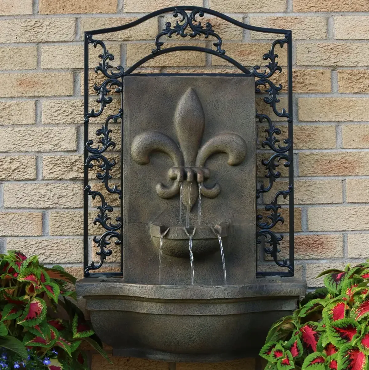 Sunnydaze French Lily Polystone Outdoor Wall Fountain