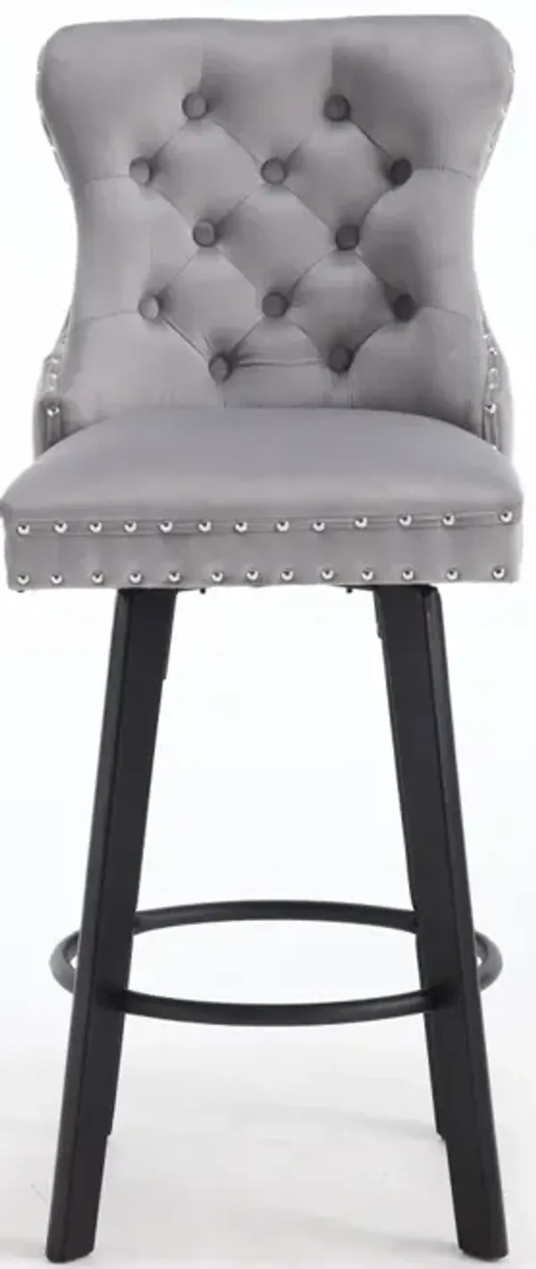 Modern Velvet Swivel Bar Stools with Rivet Trim